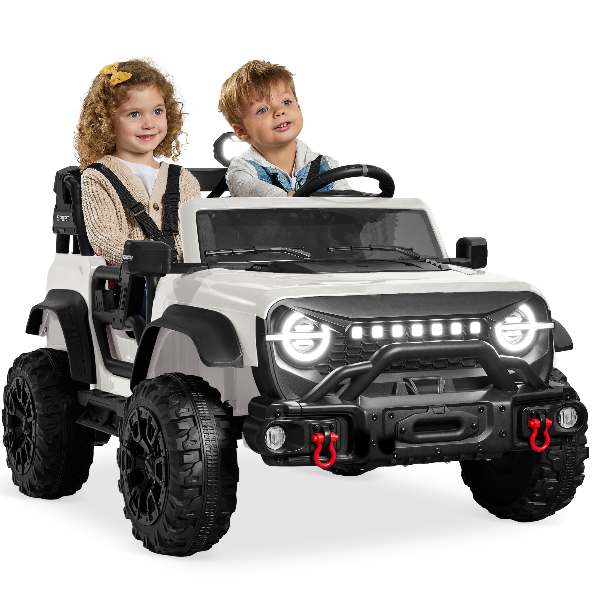 24V 2-Seater Electric Ride-On Car Truck w/ Parent Control, Bluetooth - White