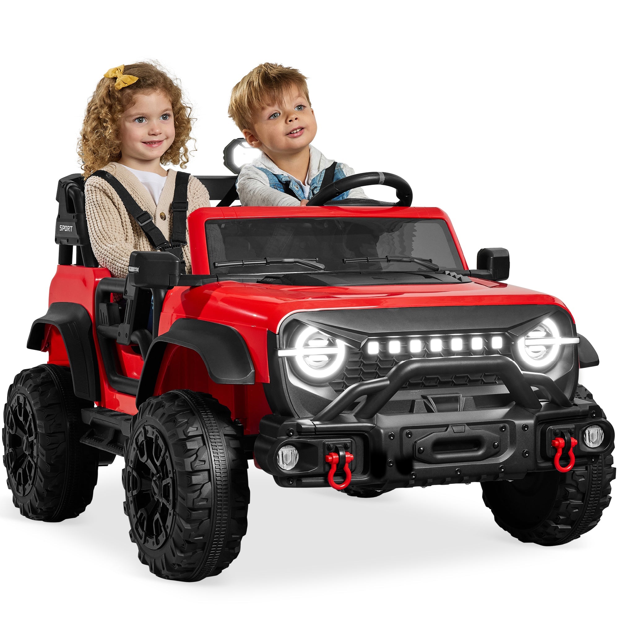 24V 2-Seater Electric Ride-On Car Truck w/ Parent Control, Bluetooth - Red