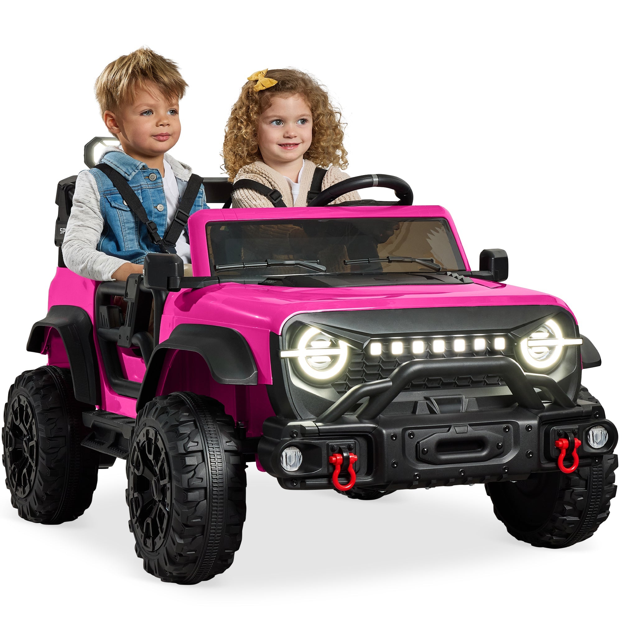 24V 2-Seater Electric Ride-On Car Truck w/ Parent Control, Bluetooth - Hot Pink