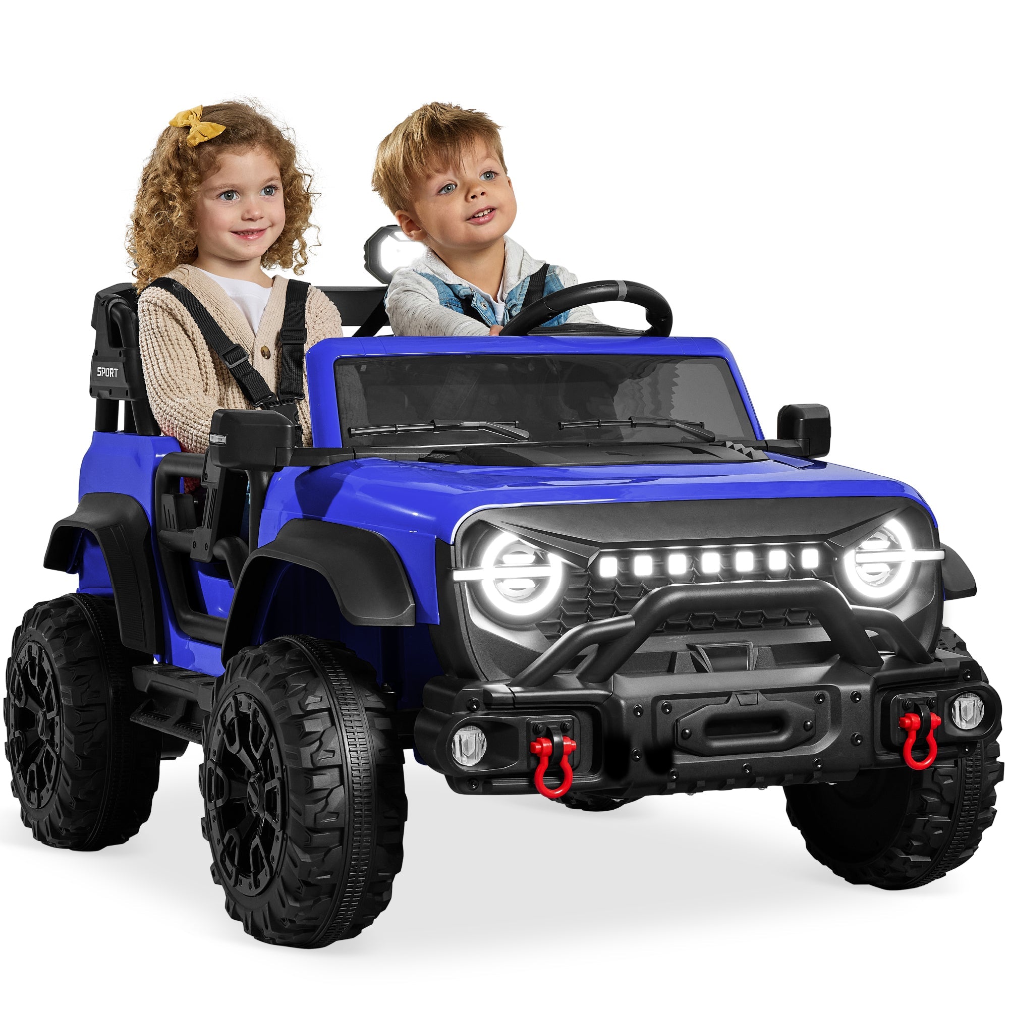 24V 2-Seater Electric Ride-On Car Truck w/ Parent Control, Bluetooth - Blue