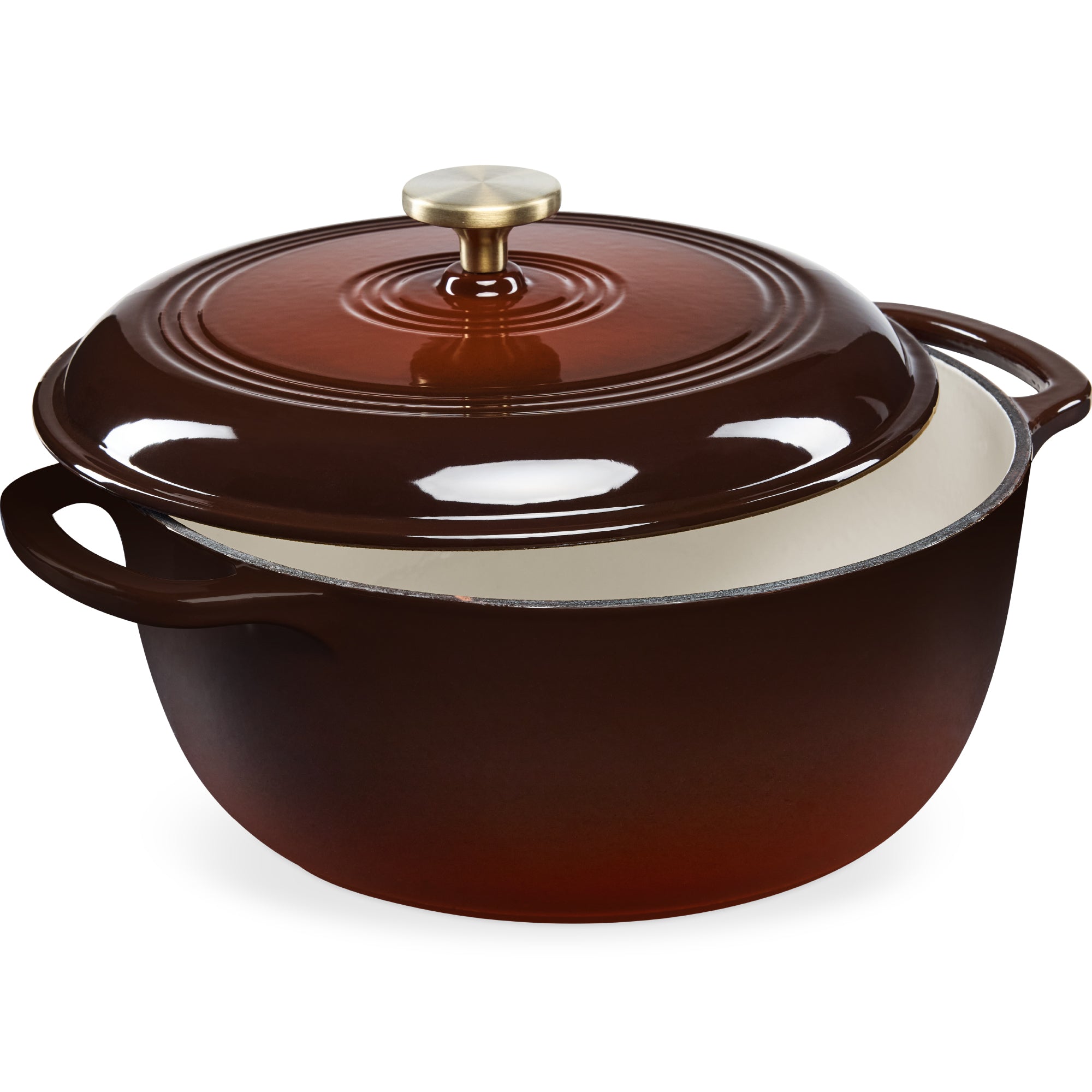 Cast-Iron Dutch Oven Kitchen Cookware w/ Enamel, Handles - 6qt - Chocolate Ganache