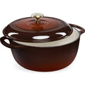 Cast-Iron Dutch Oven Kitchen Cookware w/ Enamel, Handles - 7.5qt - Chocolate Ganache