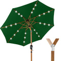 Woodgrain Pattern Solar LED Lighted Patio Umbrella w/ Adjustable Tilt - 10ft - Green
