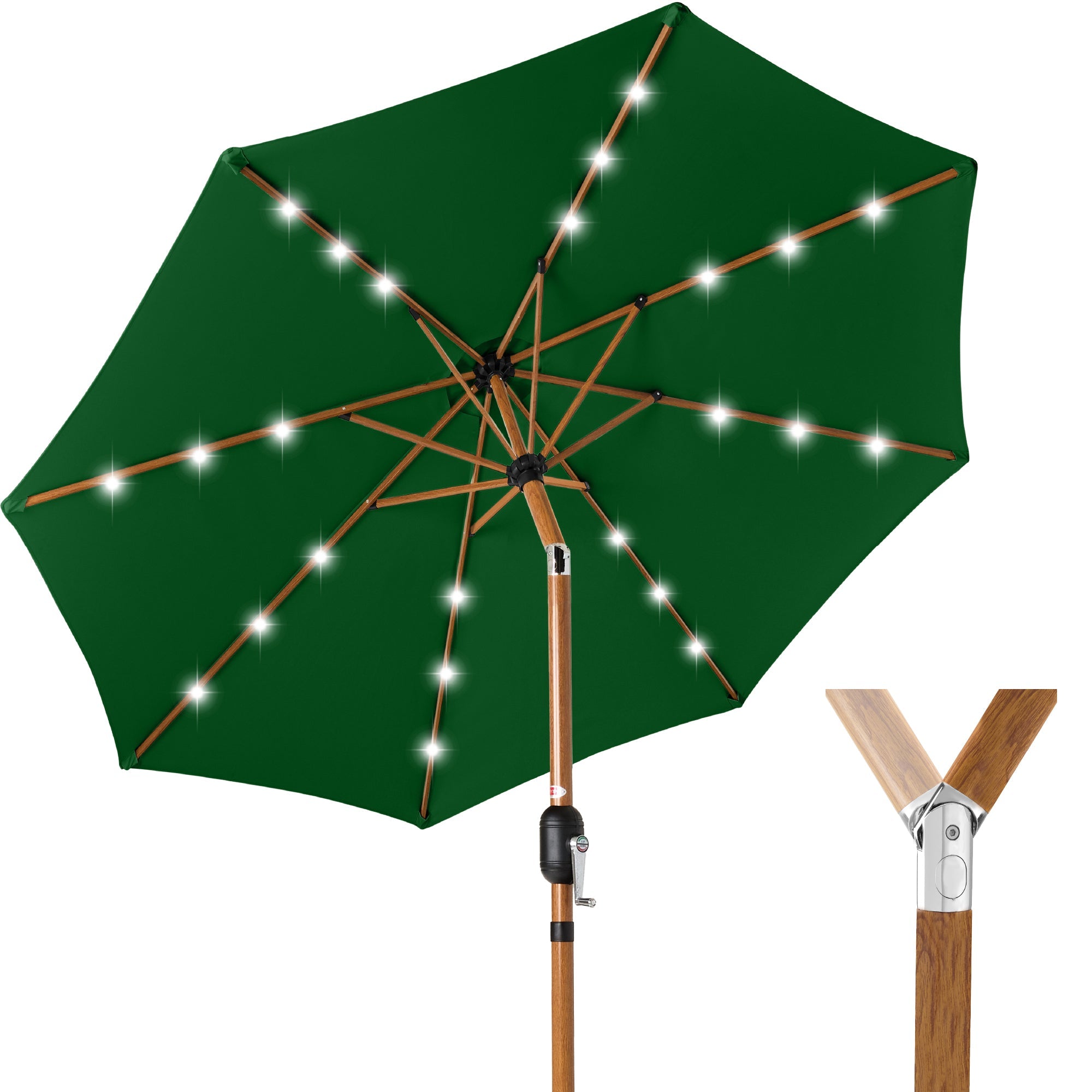 Woodgrain Pattern Solar LED Lighted Patio Umbrella w/ Adjustable Tilt - 10ft - Green