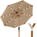 Woodgrain Pattern Solar LED Lighted Patio Umbrella w/ Adjustable Tilt - 10ft - Tan