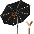Woodgrain Pattern Solar LED Lighted Patio Umbrella w/ Adjustable Tilt - 10ft - Black