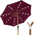 Woodgrain Pattern Solar LED Lighted Patio Umbrella w/ Adjustable Tilt - 10ft - Burgundy