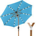 Woodgrain Pattern Solar LED Lighted Patio Umbrella w/ Adjustable Tilt - 10ft - Sky Blue