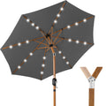 Woodgrain Pattern Solar LED Lighted Patio Umbrella w/ Adjustable Tilt - 10ft - Gray