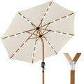 Woodgrain Pattern Solar LED Lighted Patio Umbrella w/ Adjustable Tilt - 10ft - Ivory