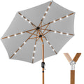 Woodgrain Pattern Solar LED Lighted Patio Umbrella w/ Adjustable Tilt - 10ft - Fog Gray