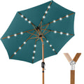 Woodgrain Pattern Solar LED Lighted Patio Umbrella w/ Adjustable Tilt - 10ft - Cerulean