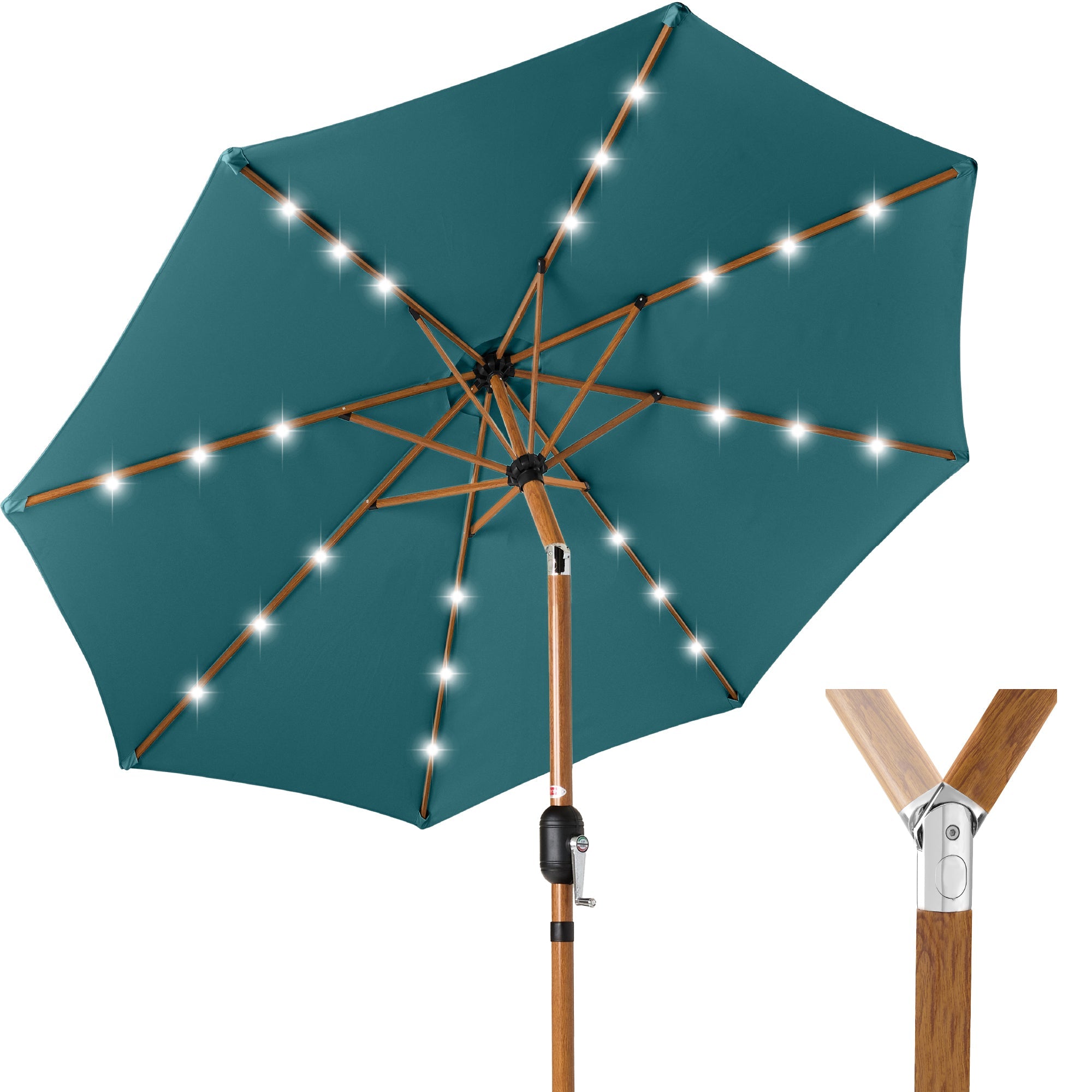 Woodgrain Pattern Solar LED Lighted Patio Umbrella w/ Adjustable Tilt - 10ft - Cerulean