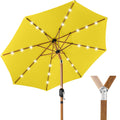Woodgrain Pattern Solar LED Lighted Patio Umbrella w/ Adjustable Tilt - 10ft - Yellow