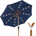 Woodgrain Pattern Solar LED Lighted Patio Umbrella w/ Adjustable Tilt - 10ft - Navy Blue