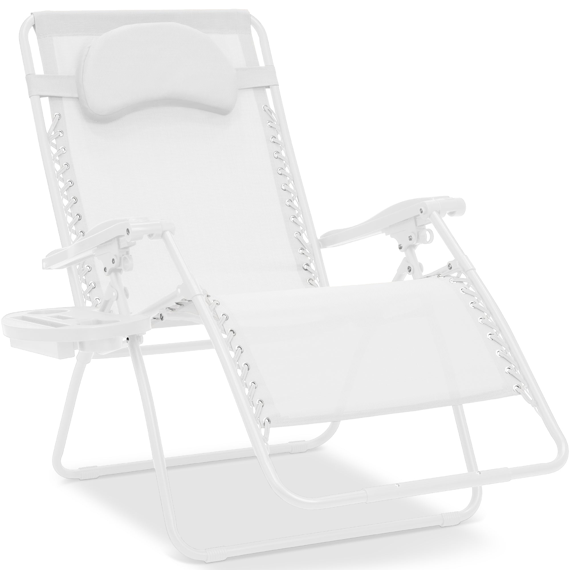 Oversized Reclining Zero Gravity Chair Lounger w/ Cup Holder, Pillow - Snow