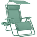 Folding Zero Gravity Recliner Patio Lounge Chair w/ Canopy, Side Tray - Seafoam