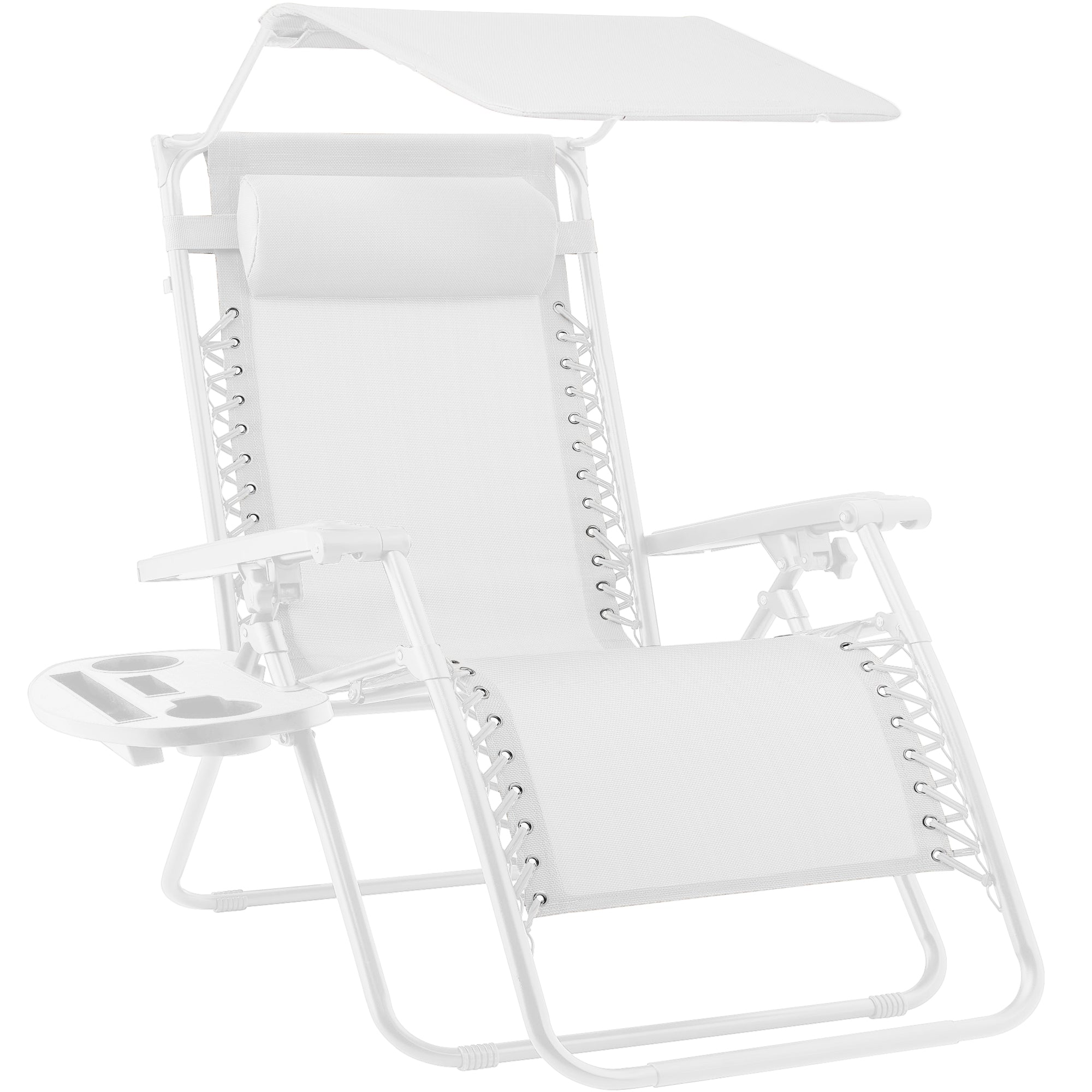 Folding Zero Gravity Recliner Patio Lounge Chair w/ Canopy, Side Tray - Snow