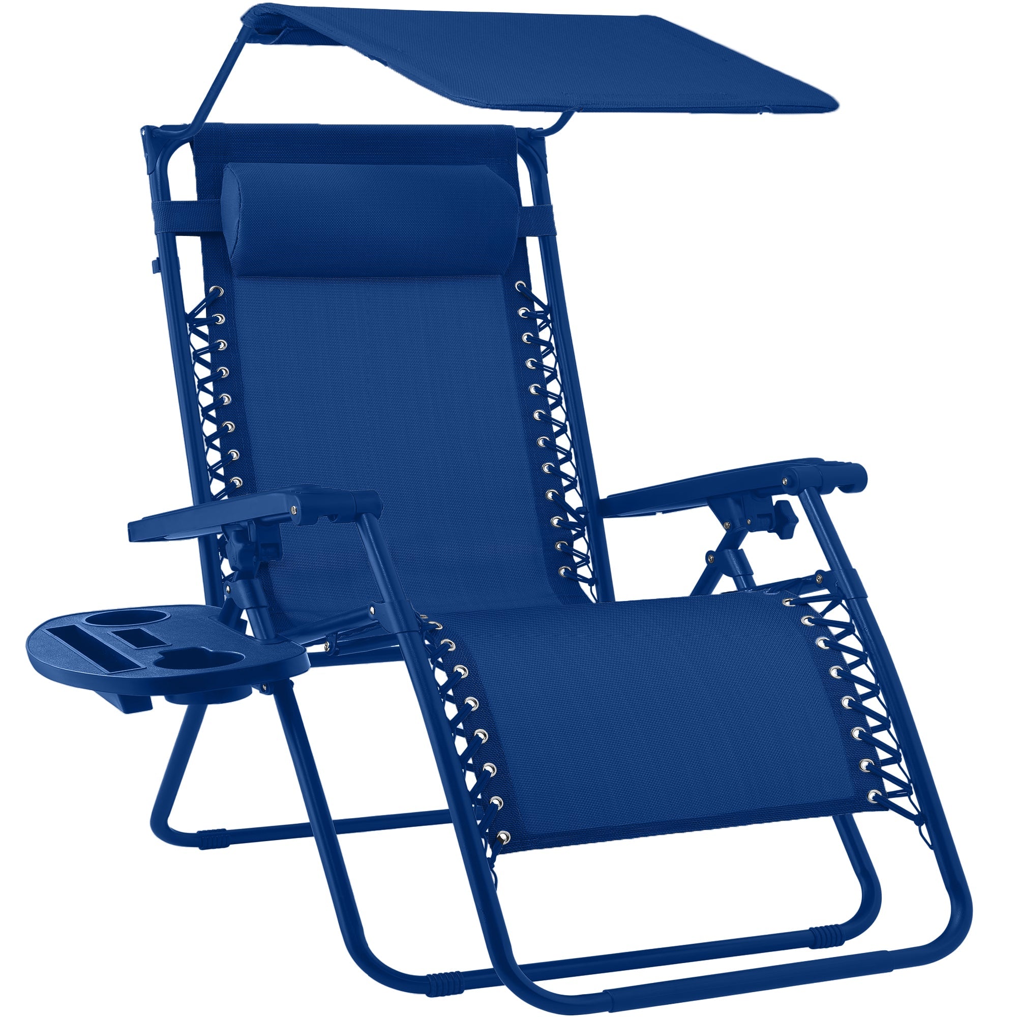 Folding Zero Gravity Recliner Patio Lounge Chair w/ Canopy, Side Tray - Marine