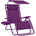 Folding Zero Gravity Recliner Patio Lounge Chair w/ Canopy, Side Tray - Amethyst