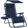 Folding Zero Gravity Recliner Patio Lounge Chair w/ Canopy, Side Tray - Navy