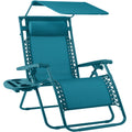 Folding Zero Gravity Recliner Patio Lounge Chair w/ Canopy, Side Tray - Peacock
