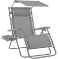 Folding Zero Gravity Recliner Patio Lounge Chair w/ Canopy, Side Tray - Dove Gray