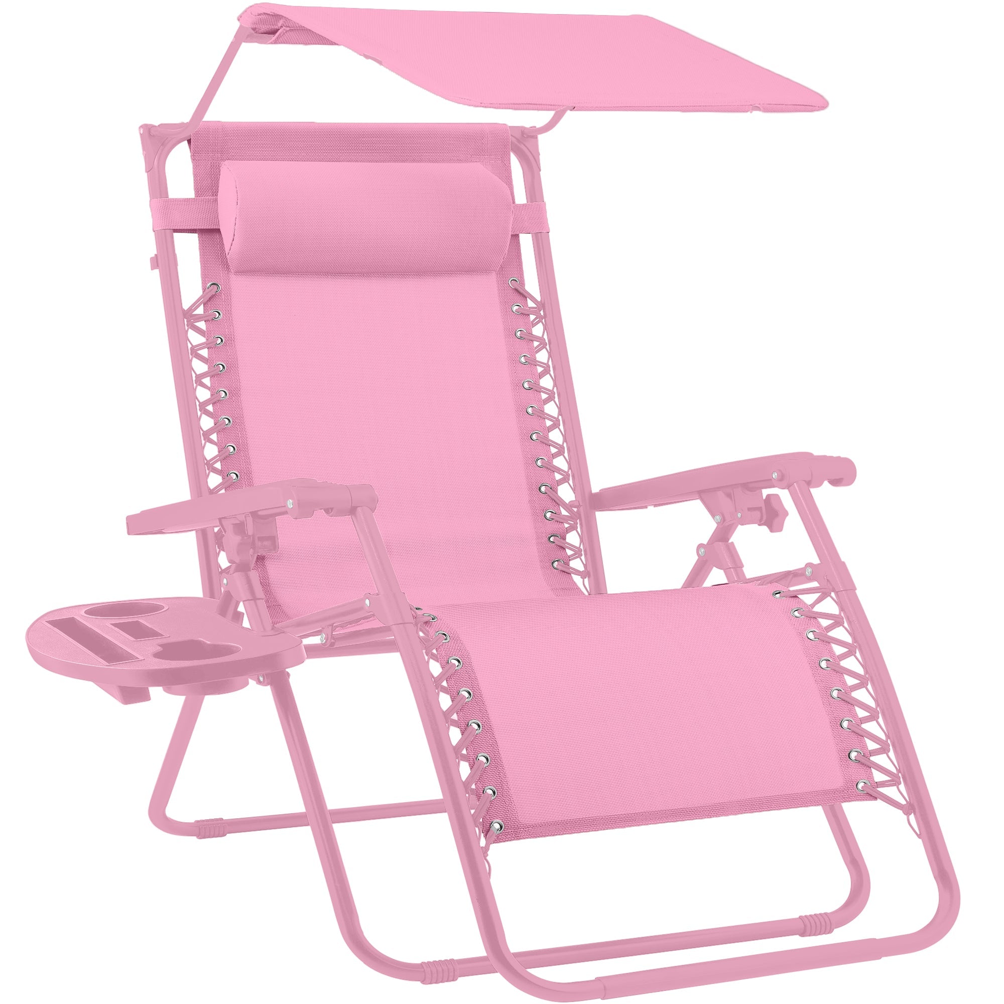 Folding Zero Gravity Recliner Patio Lounge Chair w/ Canopy, Side Tray - Carnation