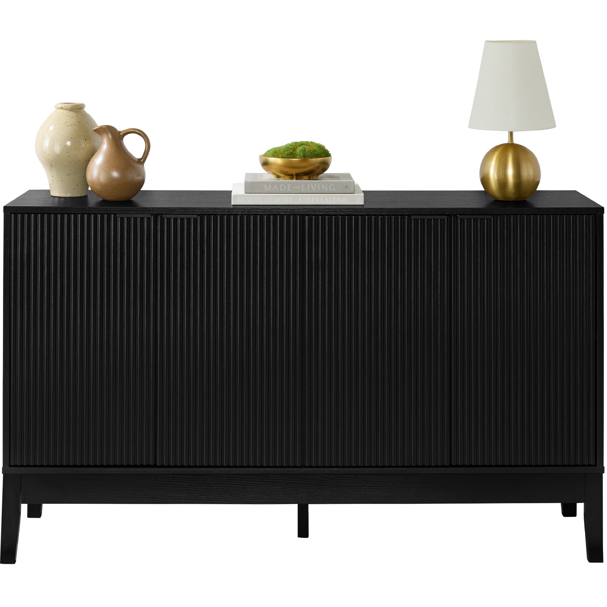 4-Door Reeded Storage Cabinet, Accent Furniture, Sideboard - Black