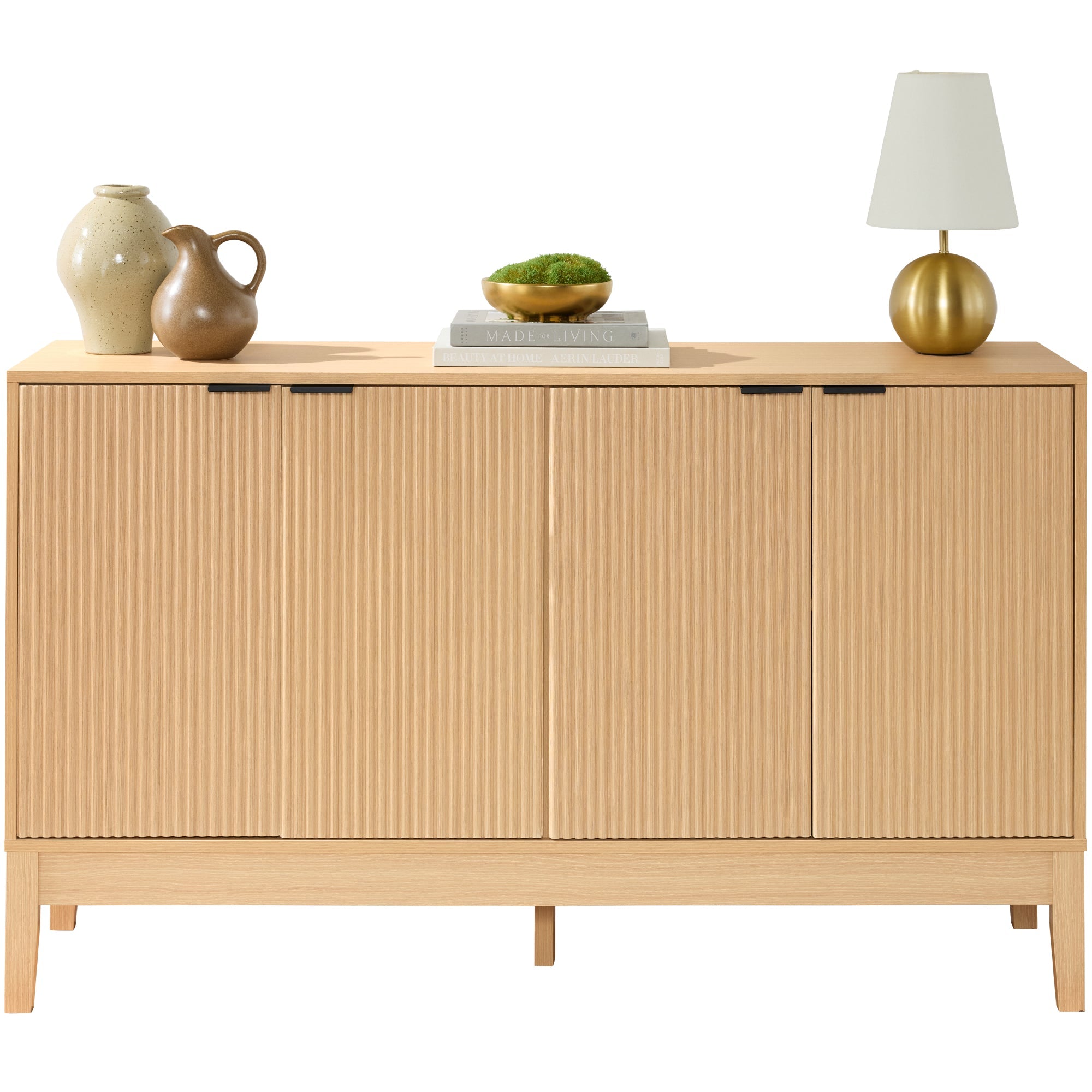 4-Door Reeded Storage Cabinet, Accent Furniture, Sideboard - Natural