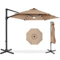 360 LED Rotating Cantilever Offset Patio Umbrella - 10ft - Tan