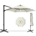 360 LED Rotating Cantilever Offset Patio Umbrella - 10ft - Ivory