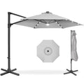 360 LED Rotating Cantilever Offset Patio Umbrella - 10ft - Fog Gray