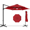 360 LED Rotating Cantilever Offset Patio Umbrella - 10ft - Red