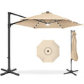 360 LED Rotating Cantilever Offset Patio Umbrella - 10ft - Sand