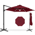 360 LED Rotating Cantilever Offset Patio Umbrella - 10ft - Burgundy