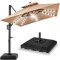 9x12ft 2-Tier Outdoor Solar LED Cantilever Patio Umbrella - Tan