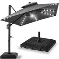 9x12ft 2-Tier Outdoor Solar LED Cantilever Patio Umbrella - Gray