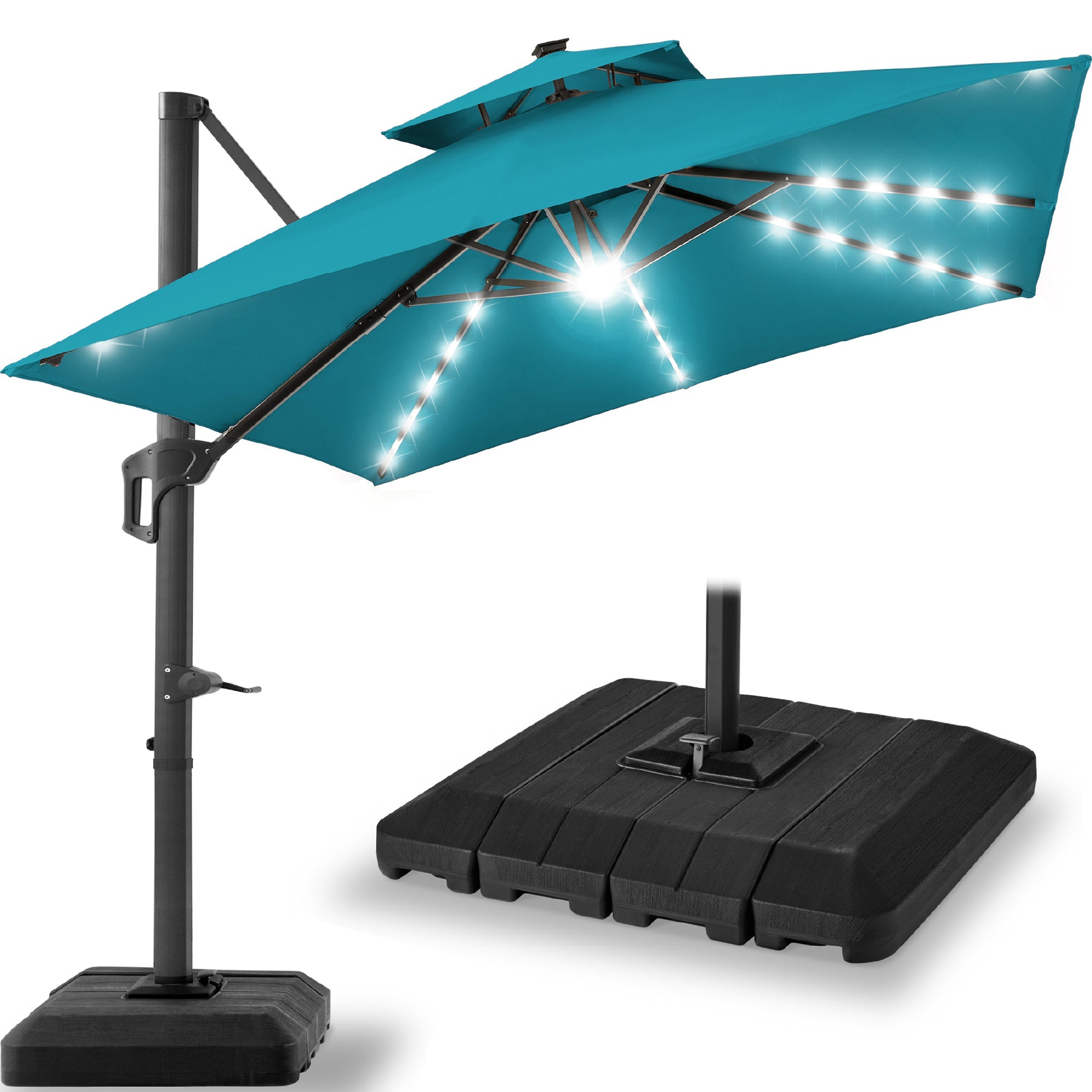 9x12ft 2-Tier Outdoor Solar LED Cantilever Patio Umbrella - Cerulean