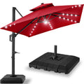 9x12ft 2-Tier Outdoor Solar LED Cantilever Patio Umbrella - Red