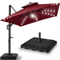 9x12ft 2-Tier Outdoor Solar LED Cantilever Patio Umbrella - Burgundy