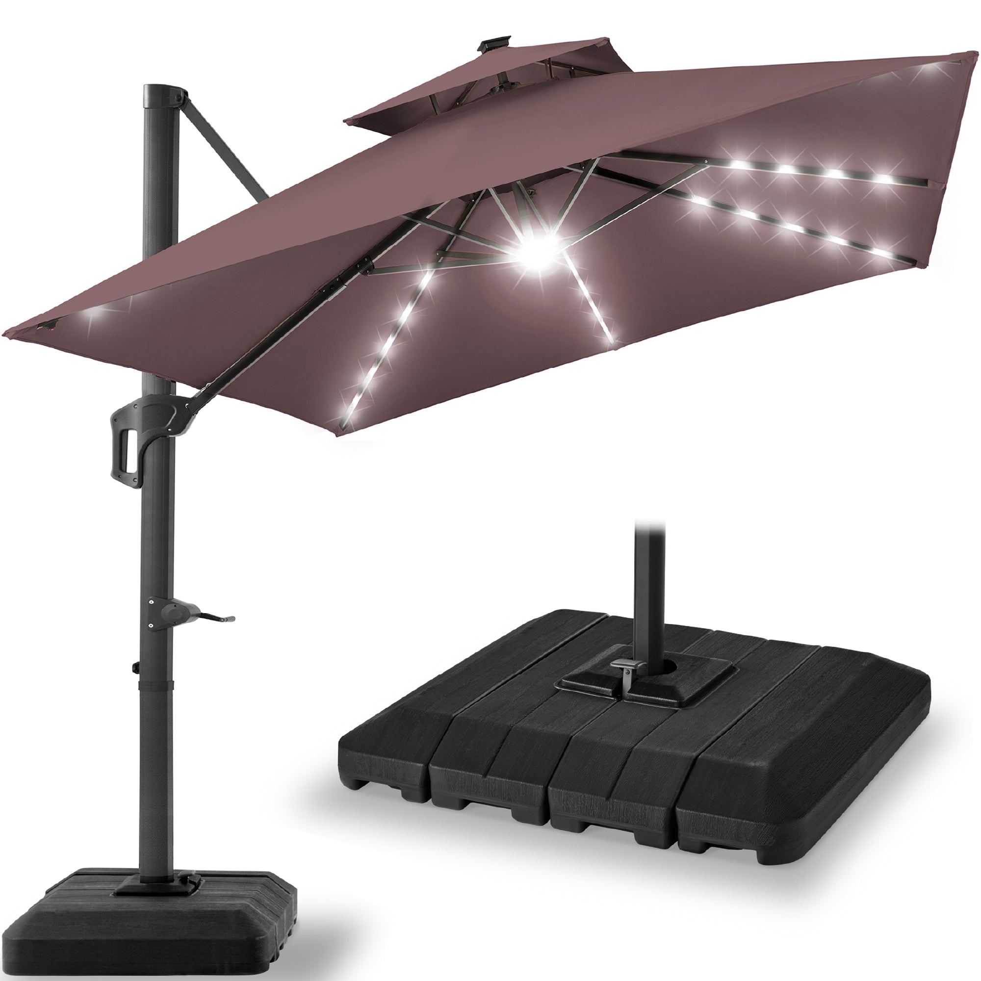 9x12ft 2-Tier Outdoor Solar LED Cantilever Patio Umbrella - Deep Taupe