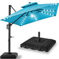 12x12ft 2-Tier Outdoor Solar LED Cantilever Patio Umbrella - Sky Blue