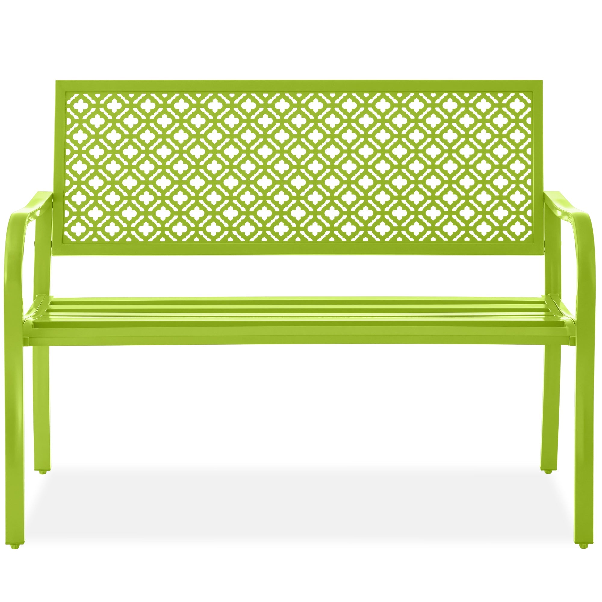 Indoor Outdoor Steel Bench w/ Geometric Backrest, Foot Levelers - Lime Green