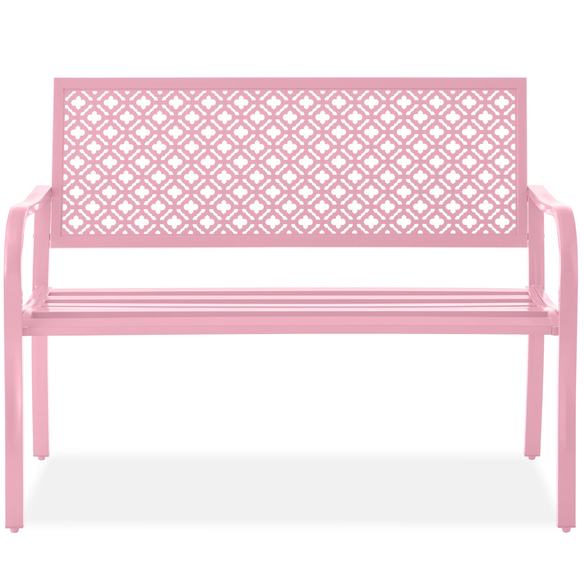 Indoor Outdoor Steel Bench w/ Geometric Backrest, Foot Levelers - Pink