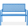 Indoor Outdoor Steel Bench w/ Geometric Backrest, Foot Levelers - Ocean Blue