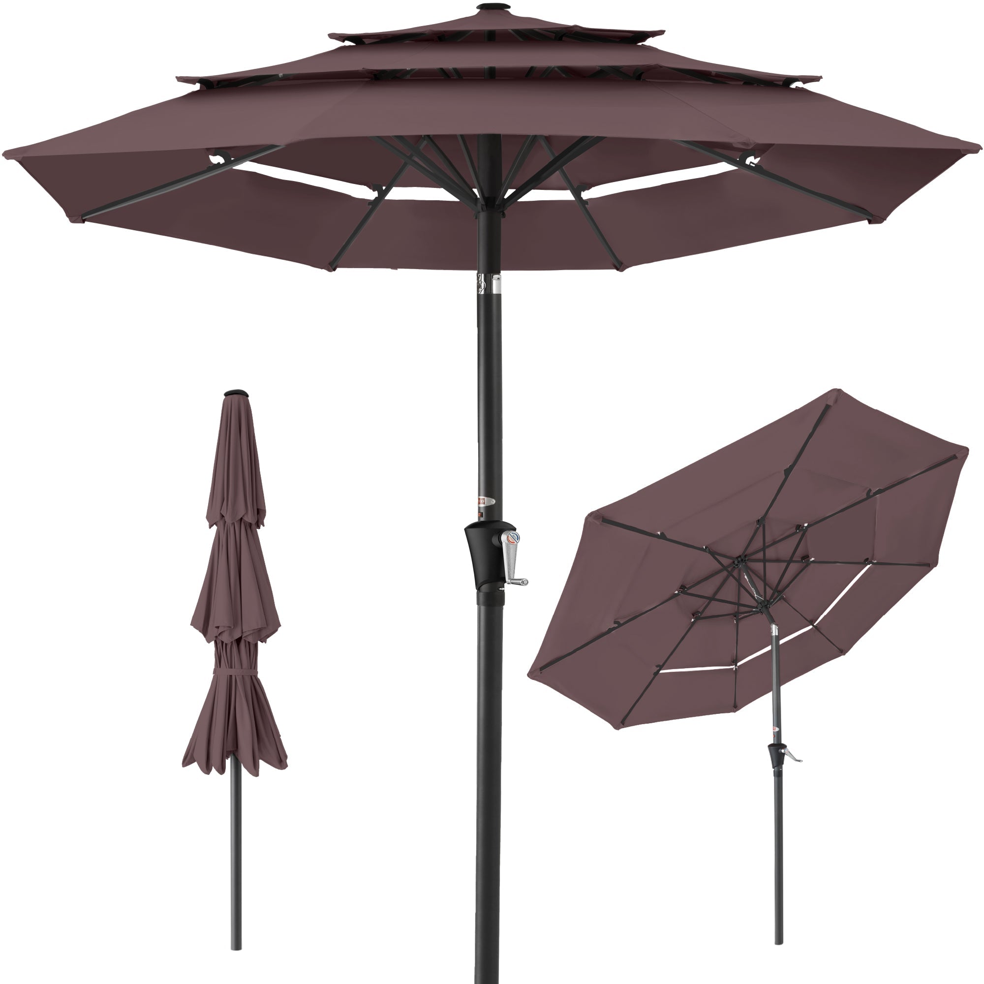 3-Tier Patio Umbrella w/ Tilt Adjustment, Crank - 10ft - Deep Taupe