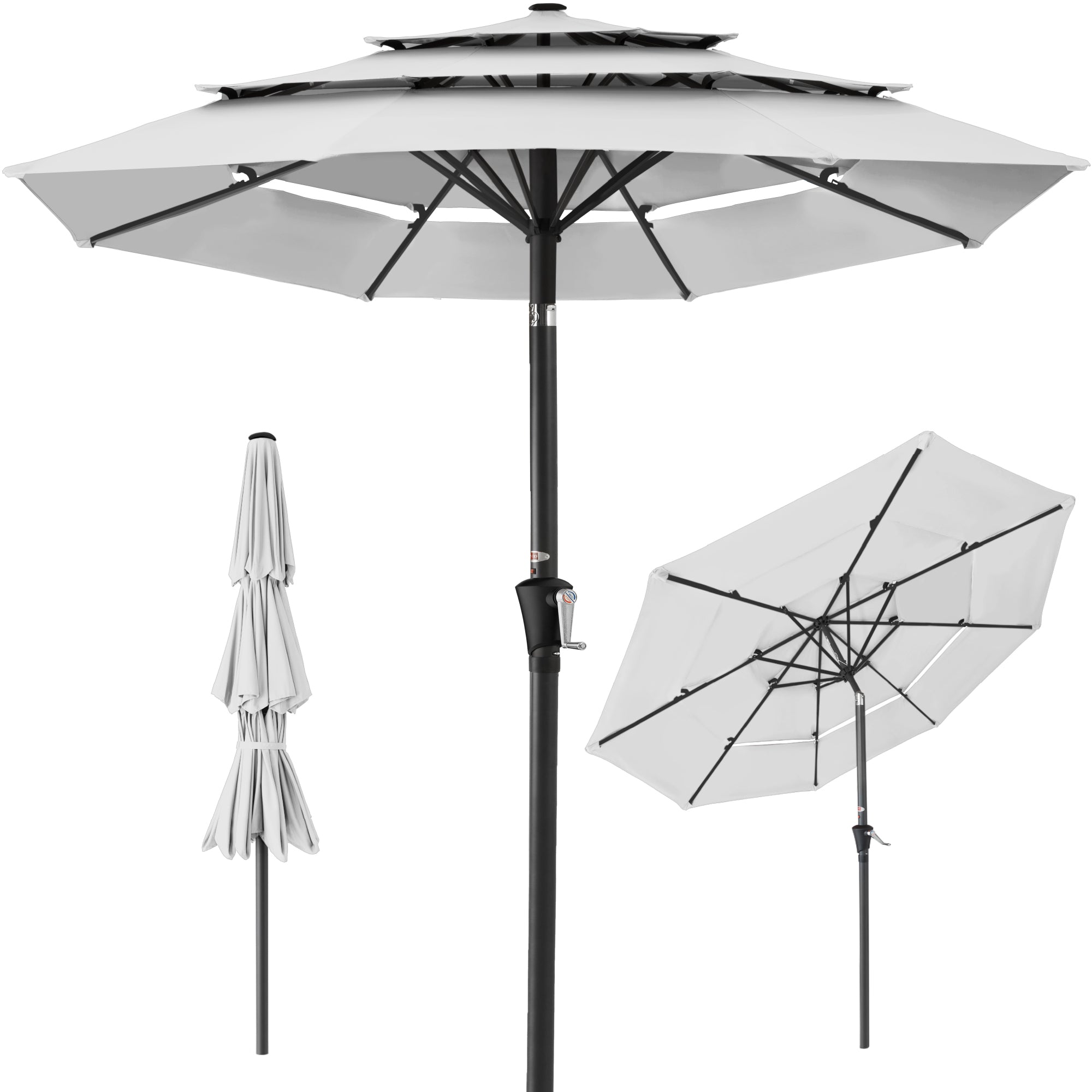 3-Tier Patio Umbrella w/ Tilt Adjustment, Crank - 10ft - Fog Gray