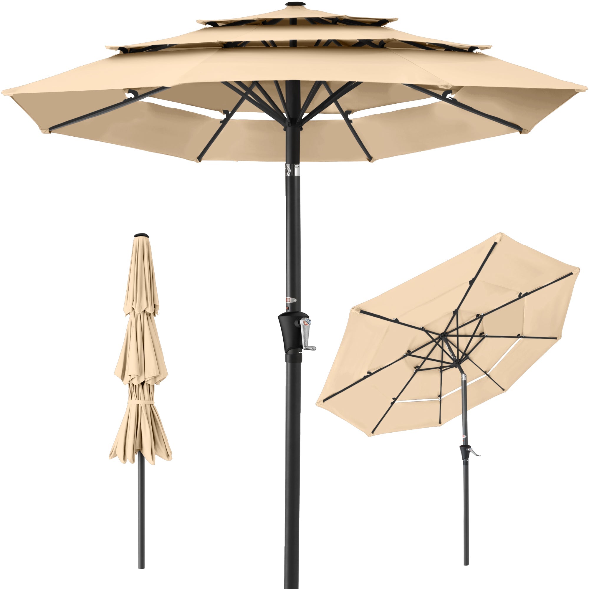 3-Tier Patio Umbrella w/ Tilt Adjustment, Crank - 10ft - Sand