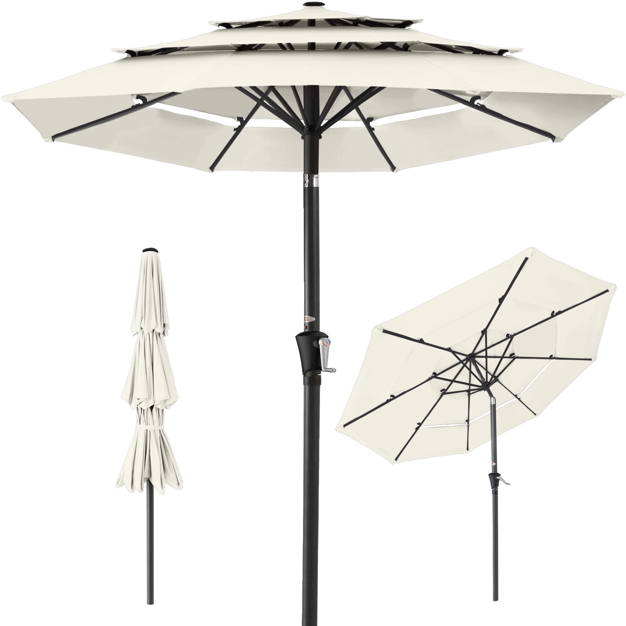 3-Tier Patio Umbrella w/ Tilt Adjustment, Crank - 10ft - Ivory